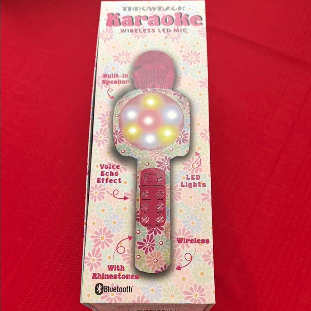 Pink Flower Bling Microphone with Bluetooth and Colorful Lights